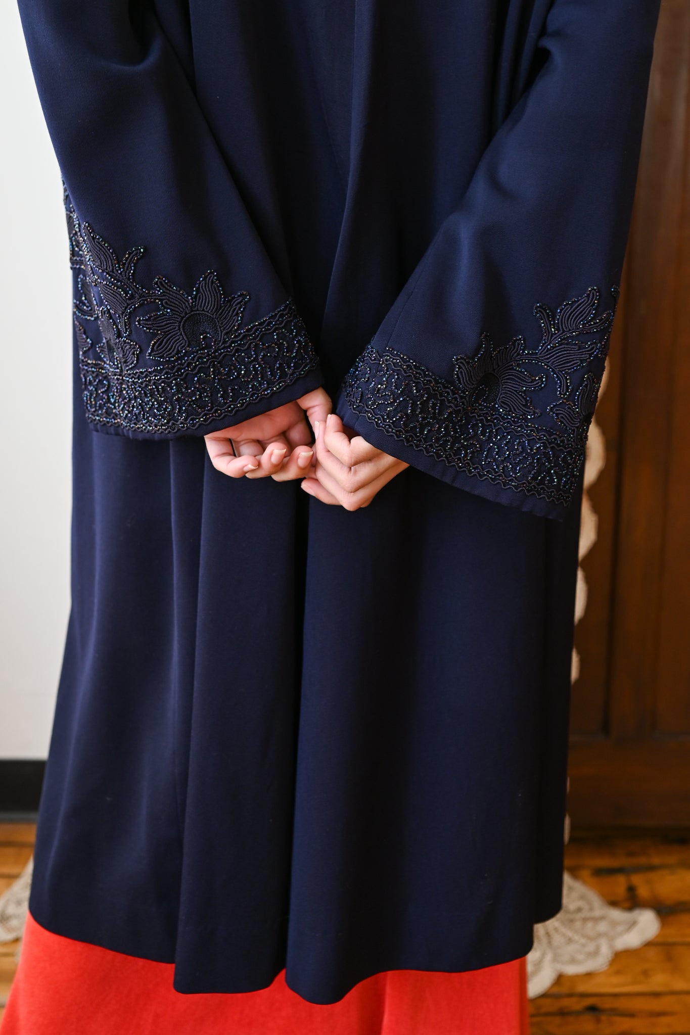 1940s Black Iris Beaded Soutache Swing Coat