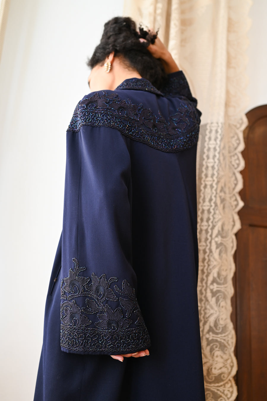 1940s Black Iris Beaded Soutache Swing Coat