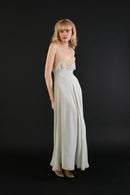 1930s Blue Silk Bow Embroidered Gown [xs/sm]