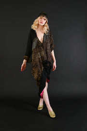 1910s Asymmetrical Beaded Fringe Lamé Opera Coat [sm/med/lrg]