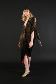 1910s Asymmetrical Beaded Fringe Lamé Opera Coat [sm/med/lrg]