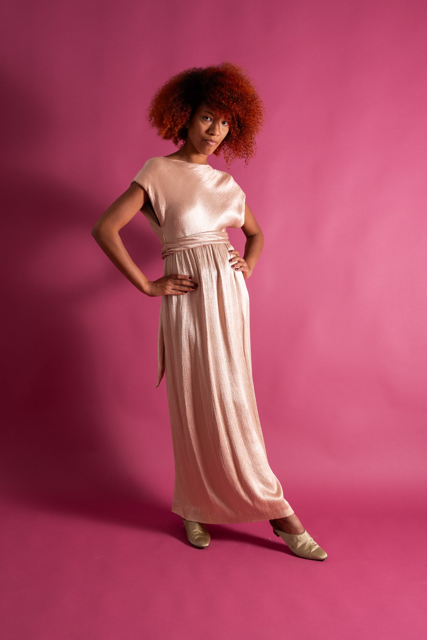 1930s Hammered Satin Grecian Gown [xs/sm]