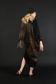 1910s Asymmetrical Beaded Fringe Lamé Opera Coat [sm/med/lrg]