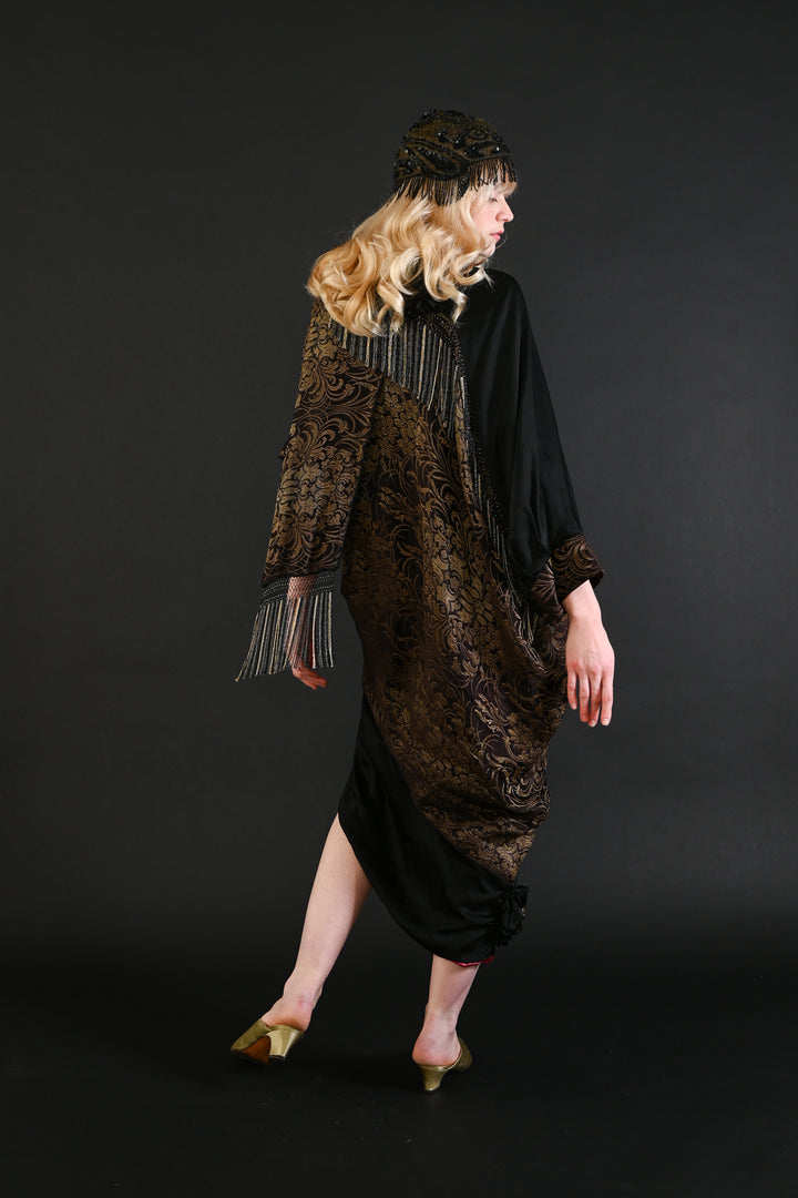 1910s Asymmetrical Beaded Fringe Lamé Opera Coat [sm/med/lrg]