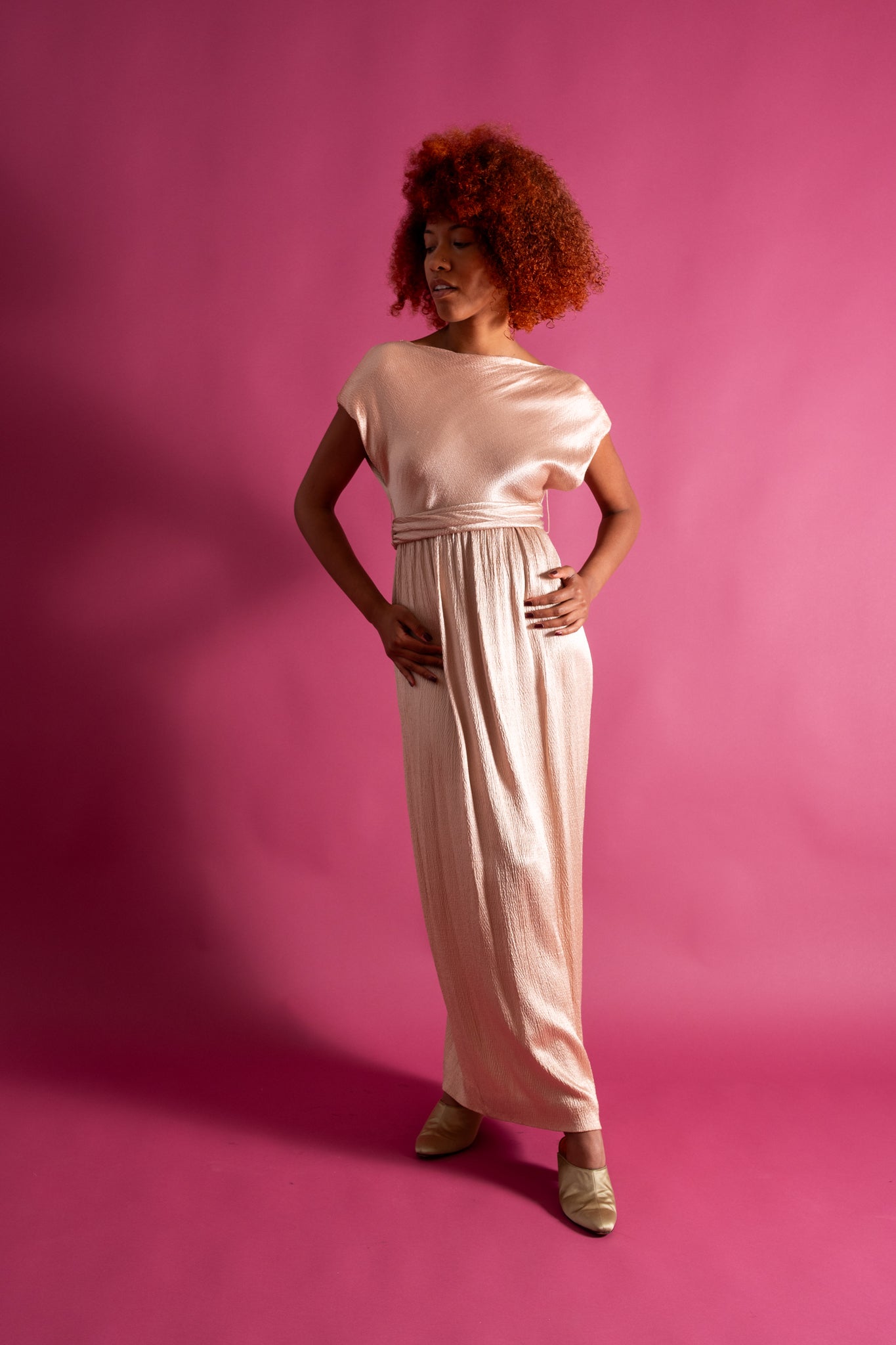 1930s Hammered Satin Grecian Gown [xs/sm]