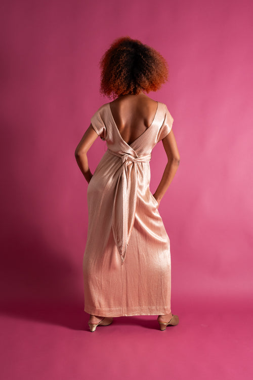 1930s Hammered Satin Grecian Gown [xs/sm]