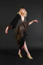 1910s Asymmetrical Beaded Fringe Lamé Opera Coat [sm/med/lrg]