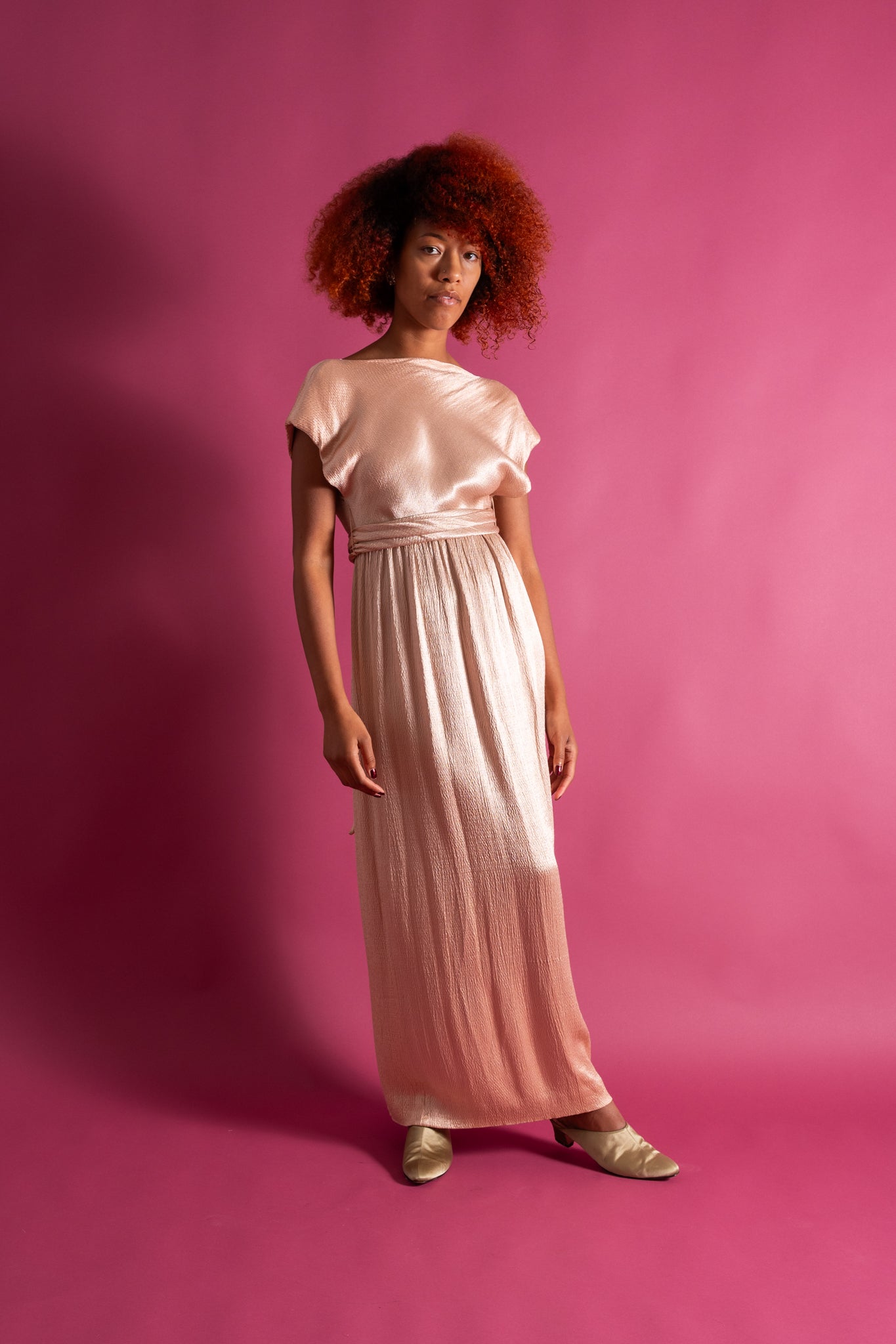 1930s Hammered Satin Grecian Gown [xs/sm]