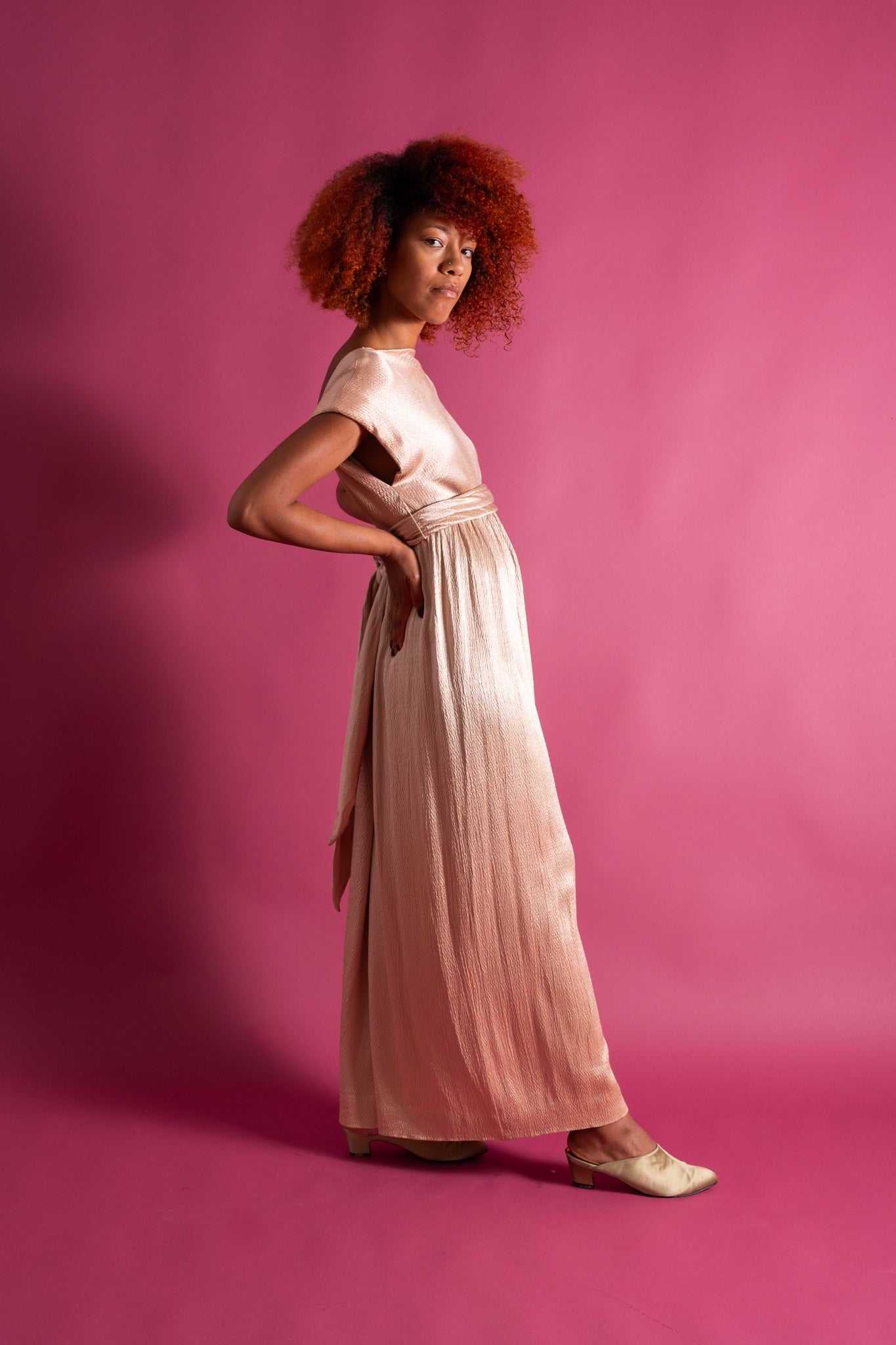 1930s Hammered Satin Grecian Gown [xs/sm]