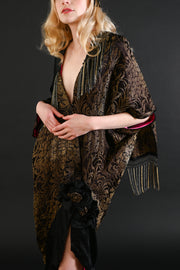 1910s Asymmetrical Beaded Fringe Lamé Opera Coat [sm/med/lrg]