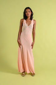 1930s Crinkle Silk Chiffon Bias Cut Gown [xs/sm]