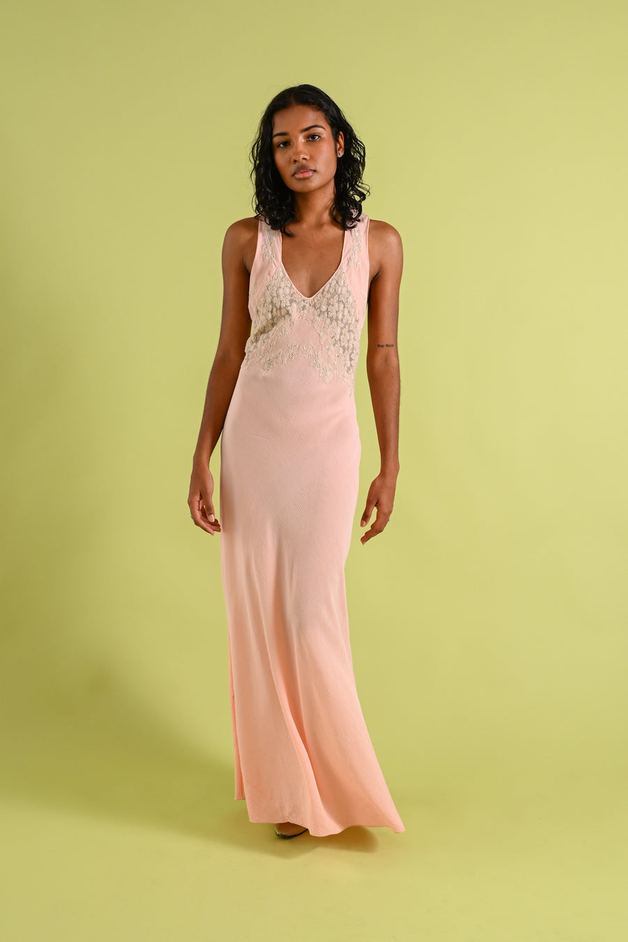1930s Crinkle Silk Chiffon Bias Cut Gown [xs/sm]