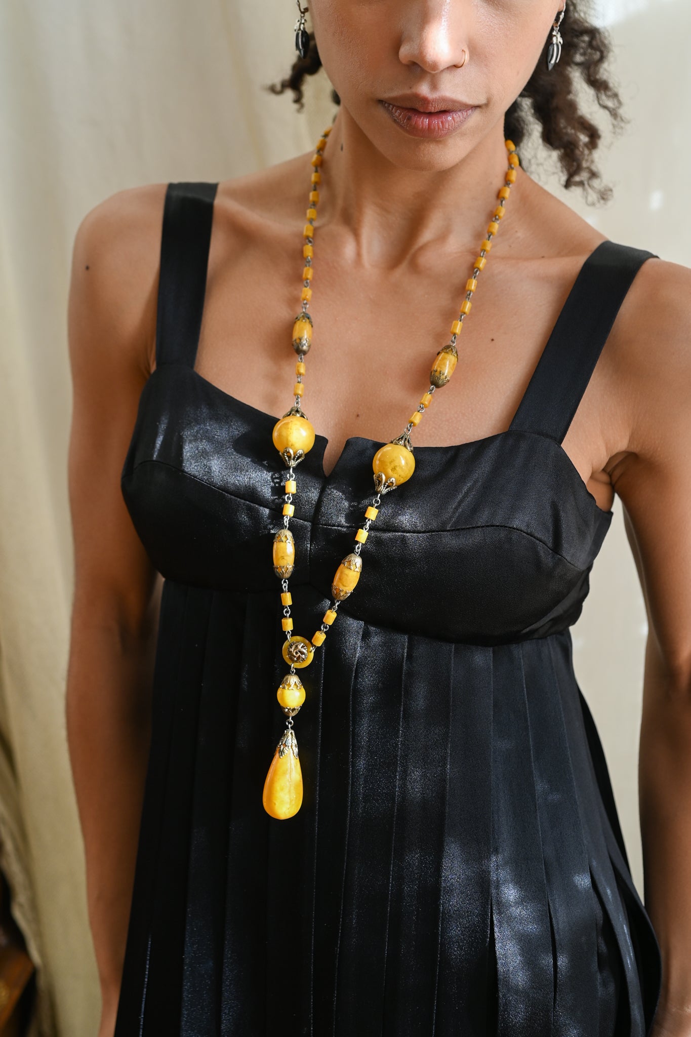 1920s Marbled Celluloid Egyptian Revival Sautoir