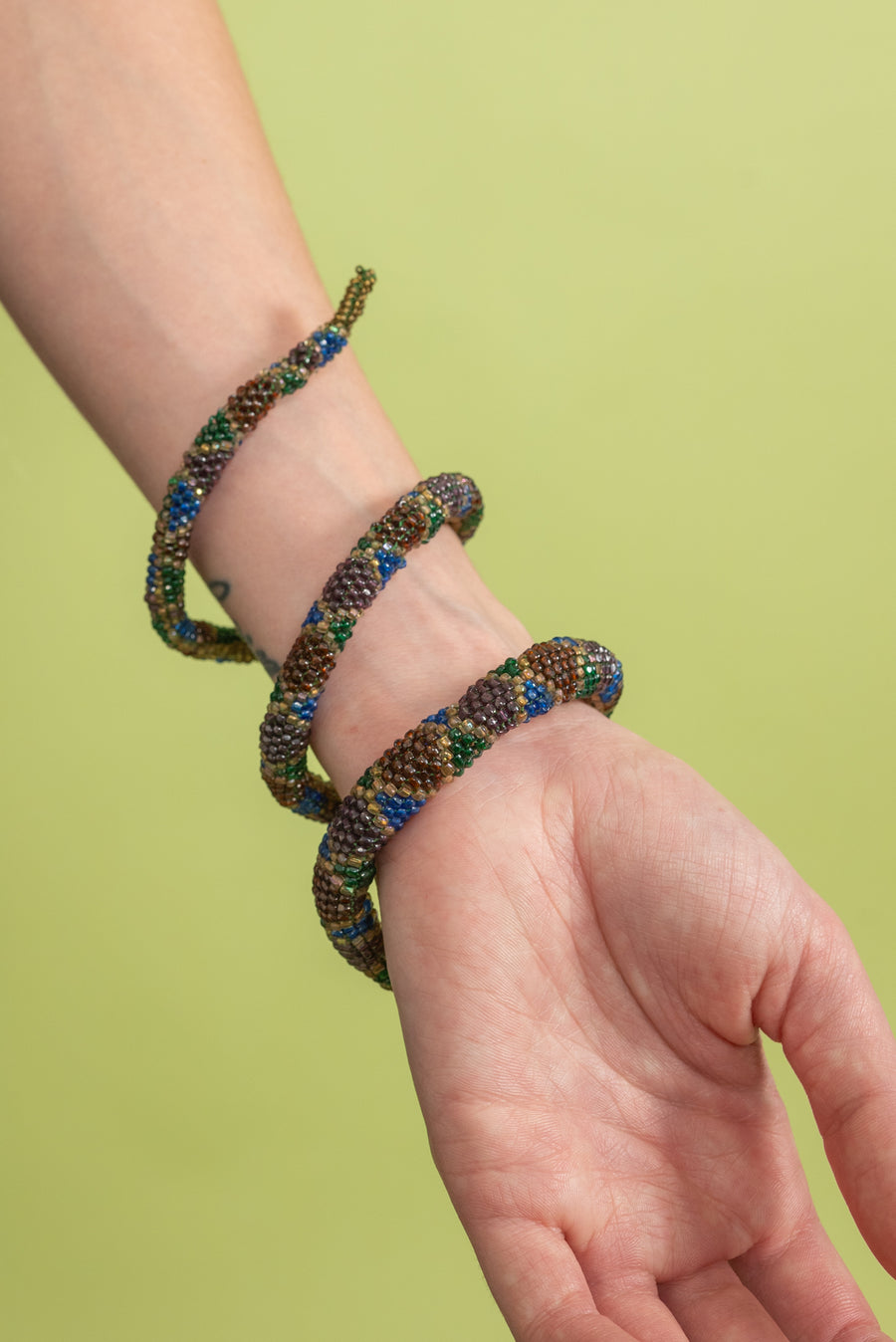1920s Hand Beaded Folk Art Snake Bracelet