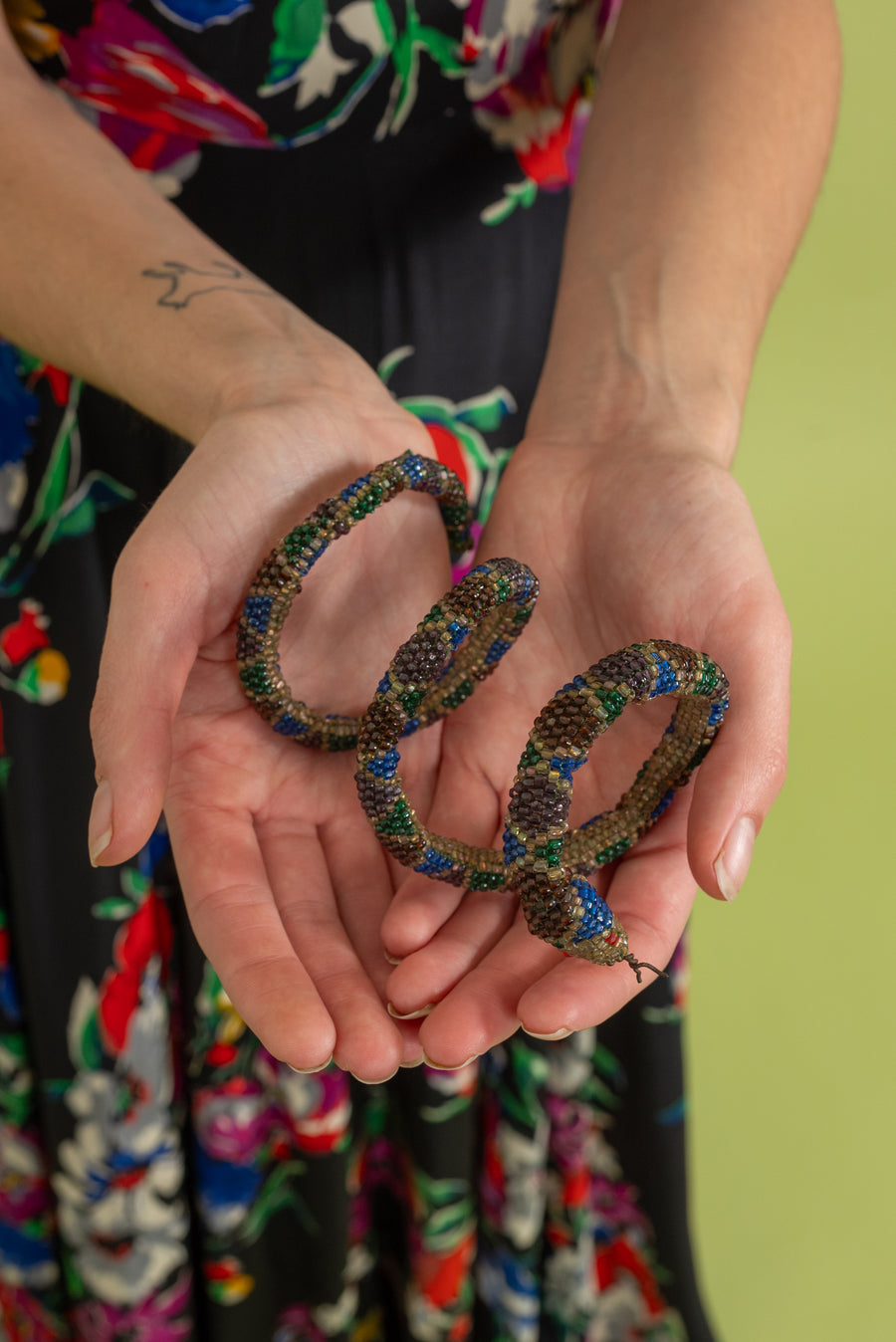 1920s Hand Beaded Folk Art Snake Bracelet
