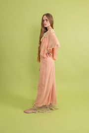 1930s Petal Pink Chiffon Halter Capelet Gown [xs/sm]