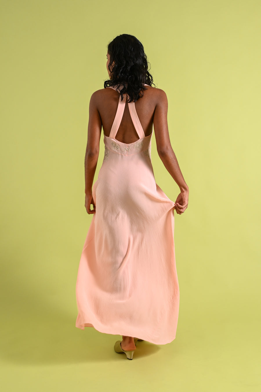 1930s Crinkle Silk Chiffon Bias Cut Gown [xs/sm]