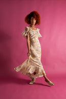 1930s Lemon Floral Bias Cut Ruffle Gown [xs/sm/med]