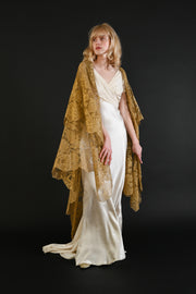 1920s Gold Lamé Alençon Lace Tiered Cape [OS]