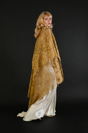 1920s Gold Lamé Alençon Lace Tiered Cape [OS]