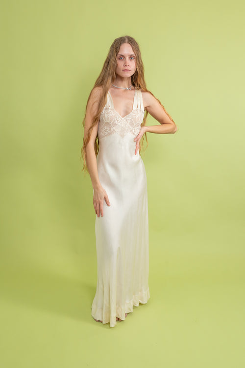 1930s Sweetheart Silk and Lace Slip [xs/sm]