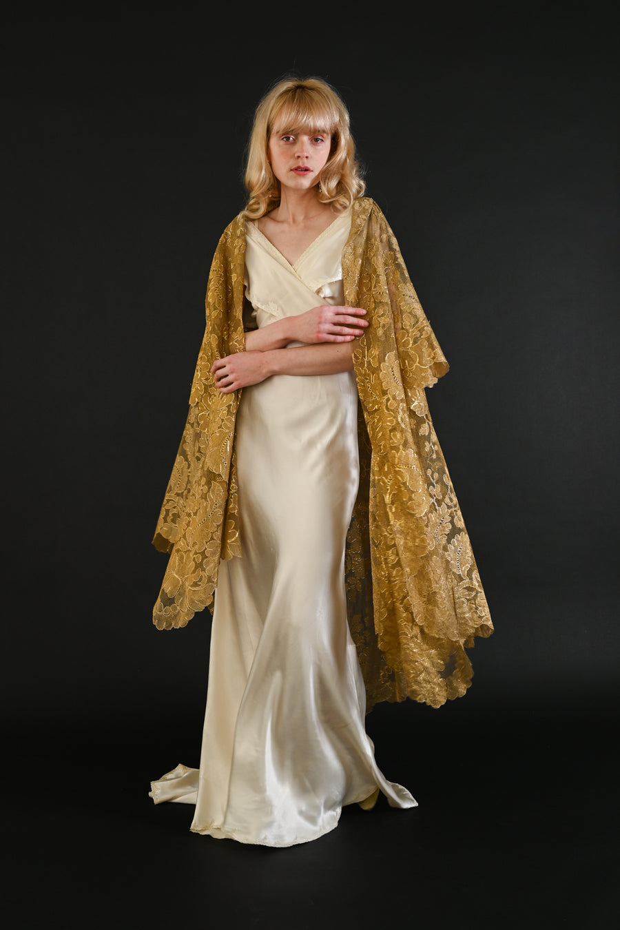 1920s Gold Lamé Alençon Lace Tiered Cape [OS]