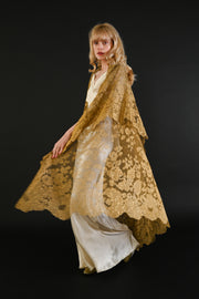 1920s Gold Lamé Alençon Lace Tiered Cape [OS]