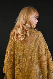 1920s Gold Lamé Alençon Lace Tiered Cape [OS]