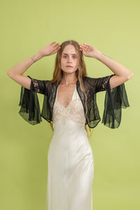 1920s Diamanté Silk Chiffon Jacket [xs/sm]