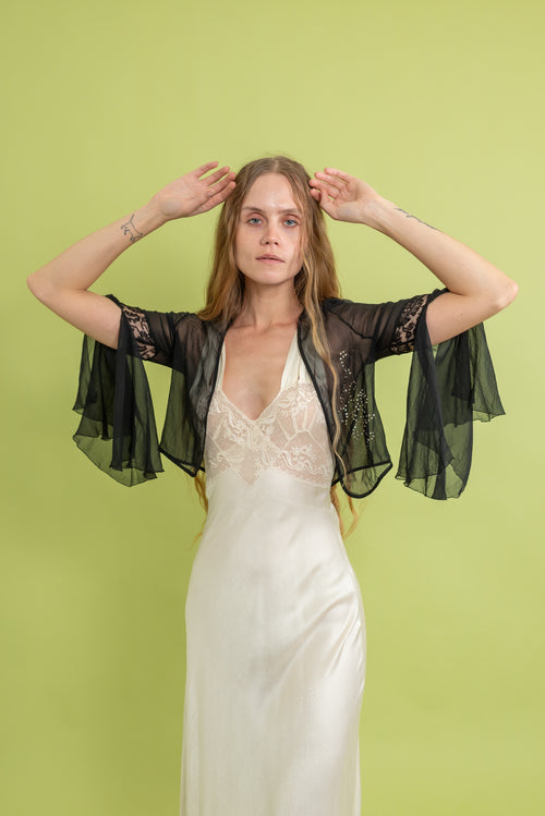 1920s Diamanté Silk Chiffon Jacket [xs/sm]