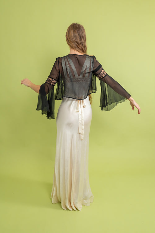 1920s Diamanté Silk Chiffon Jacket [xs/sm]