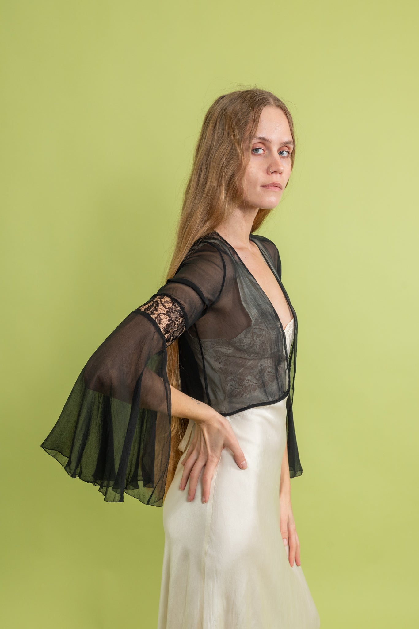 1920s Diamanté Silk Chiffon Jacket [xs/sm]