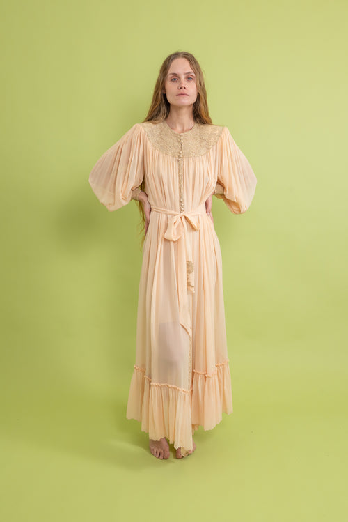 1930s Silk Chiffon Balloon Sleeve Robe [os]