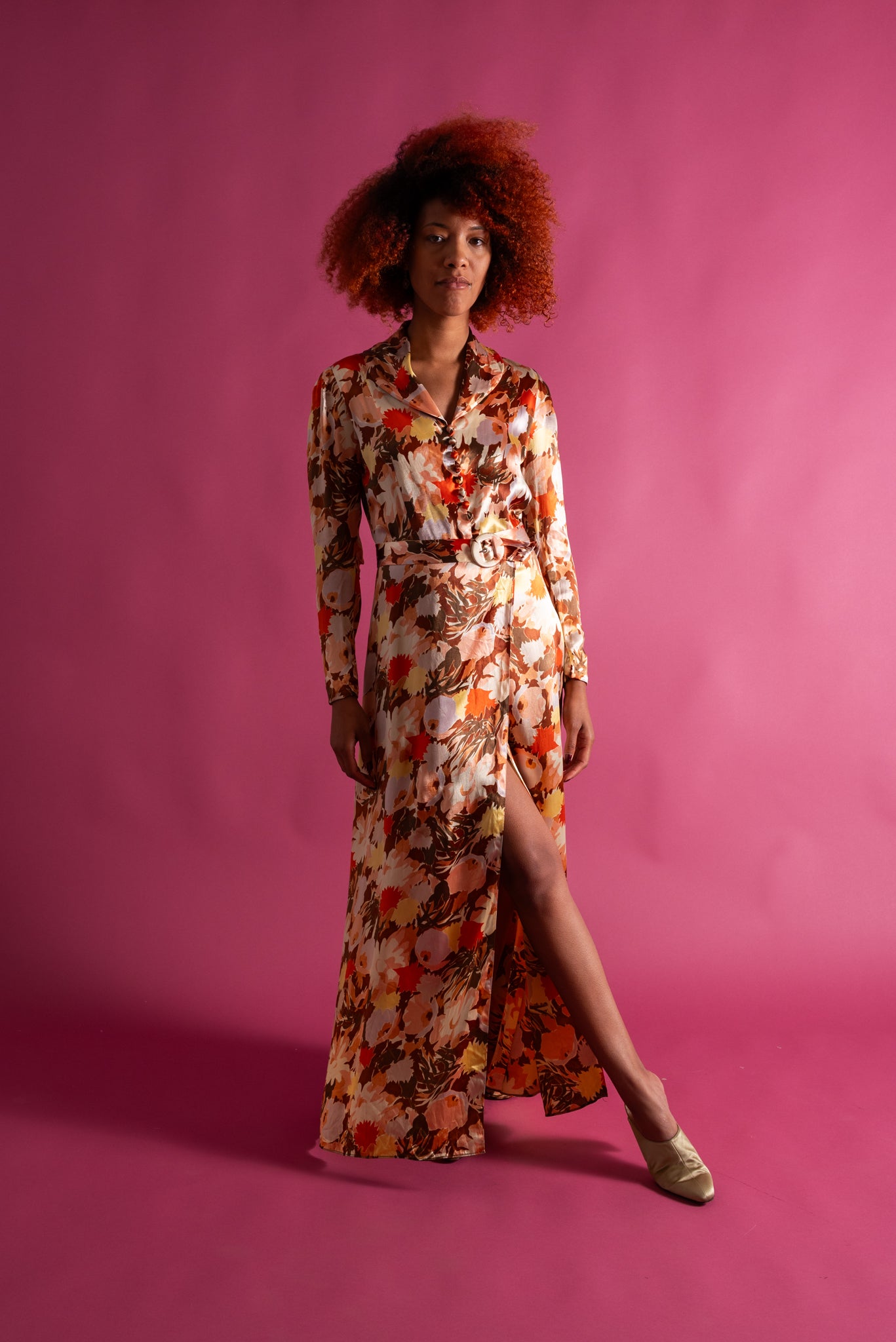 1930s Autumnal Floral Silk Dressing Gown [xs/sm/med]