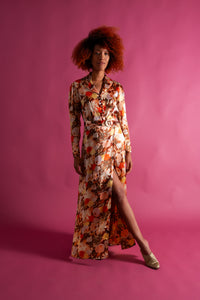 1930s Autumnal Floral Silk Dressing Gown [xs/sm/med]