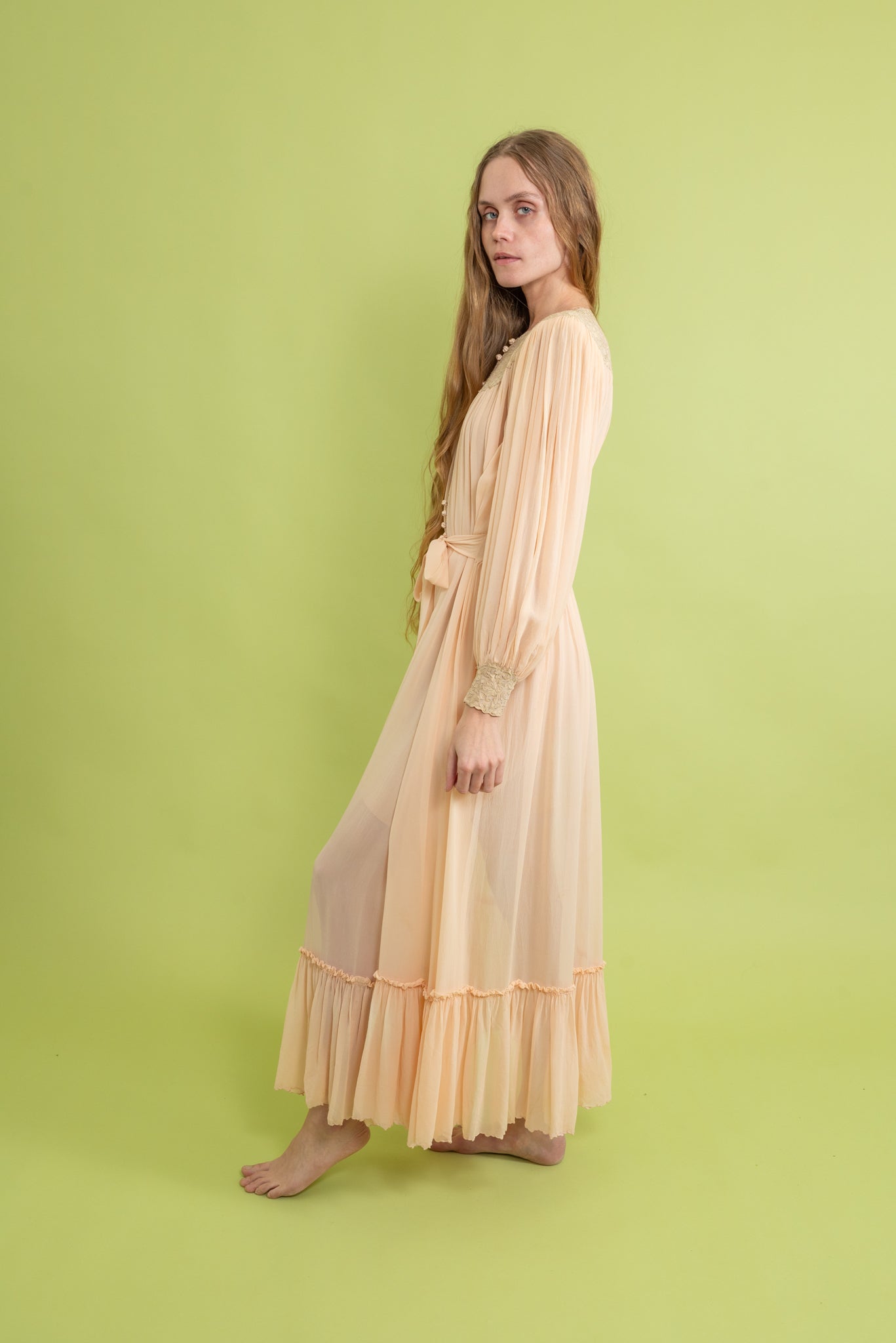 1930s Silk Chiffon Balloon Sleeve Robe [os]