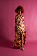 1930s Autumnal Floral Silk Dressing Gown [xs/sm/med]