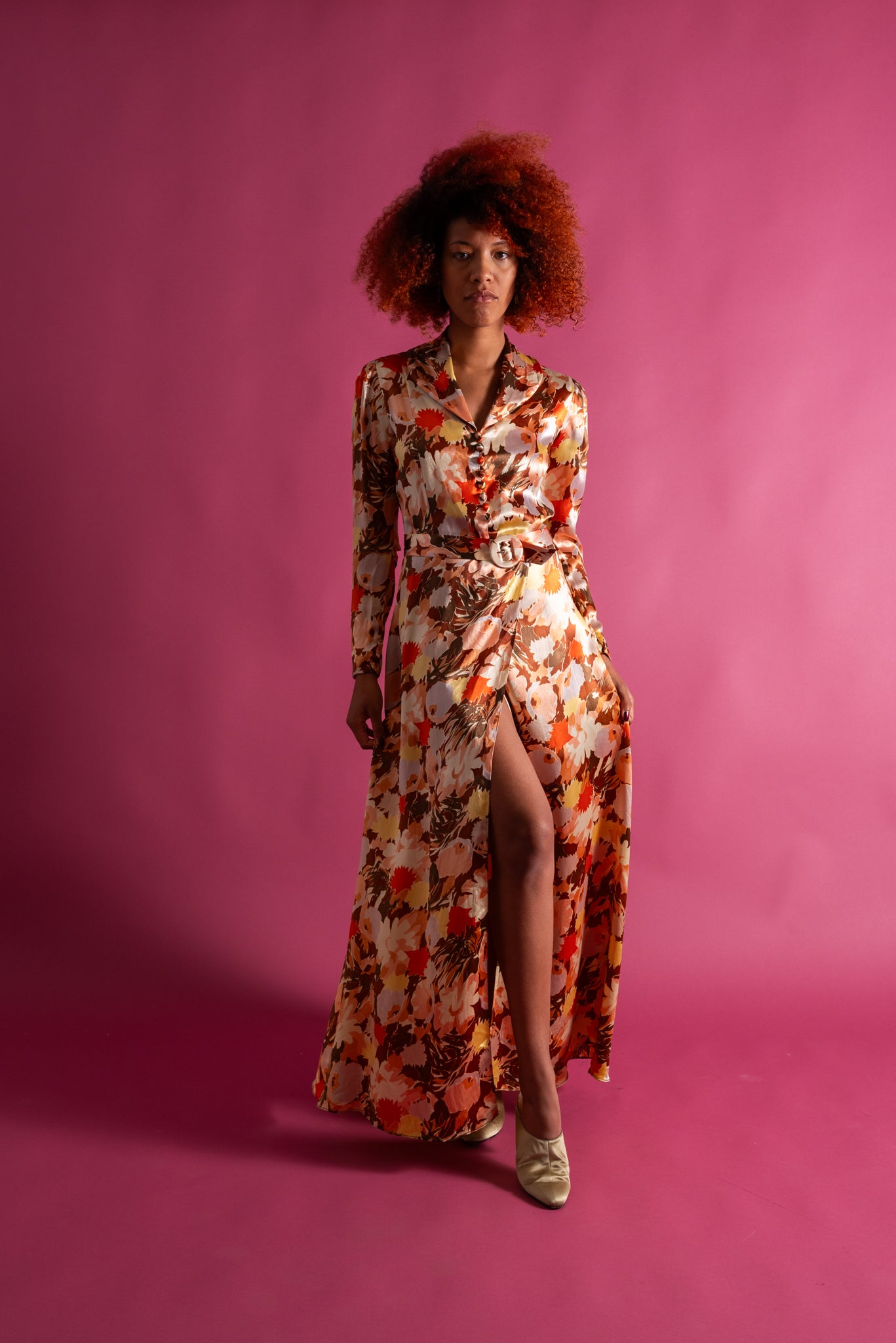 1930s Autumnal Floral Silk Dressing Gown [xs/sm/med]
