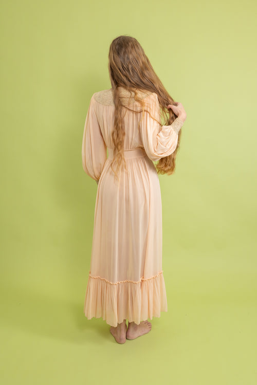 1930s Silk Chiffon Balloon Sleeve Robe [os]