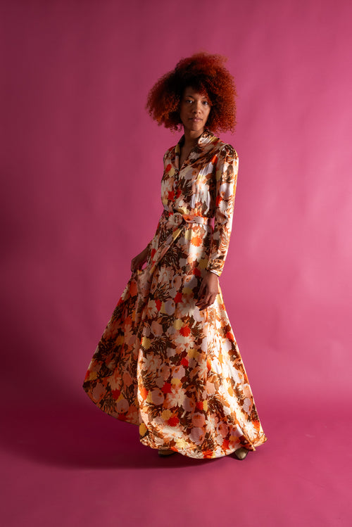 1930s Autumnal Floral Silk Dressing Gown [xs/sm/med]