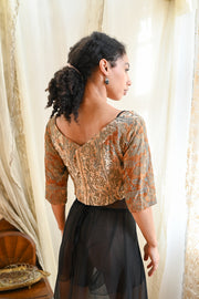 1960s Custom Blouse of Antique Fortuny Stenciled Silk Velvet