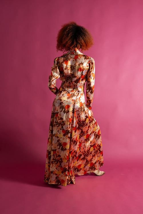 1930s Autumnal Floral Silk Dressing Gown [xs/sm/med]