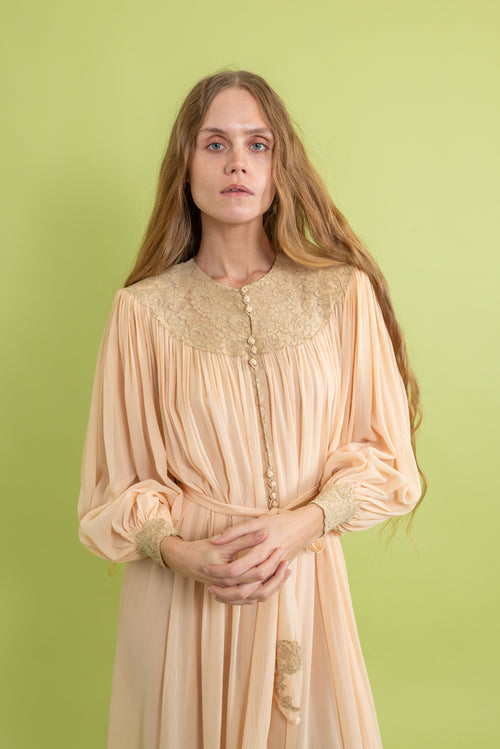 1930s Silk Chiffon Balloon Sleeve Robe [os]