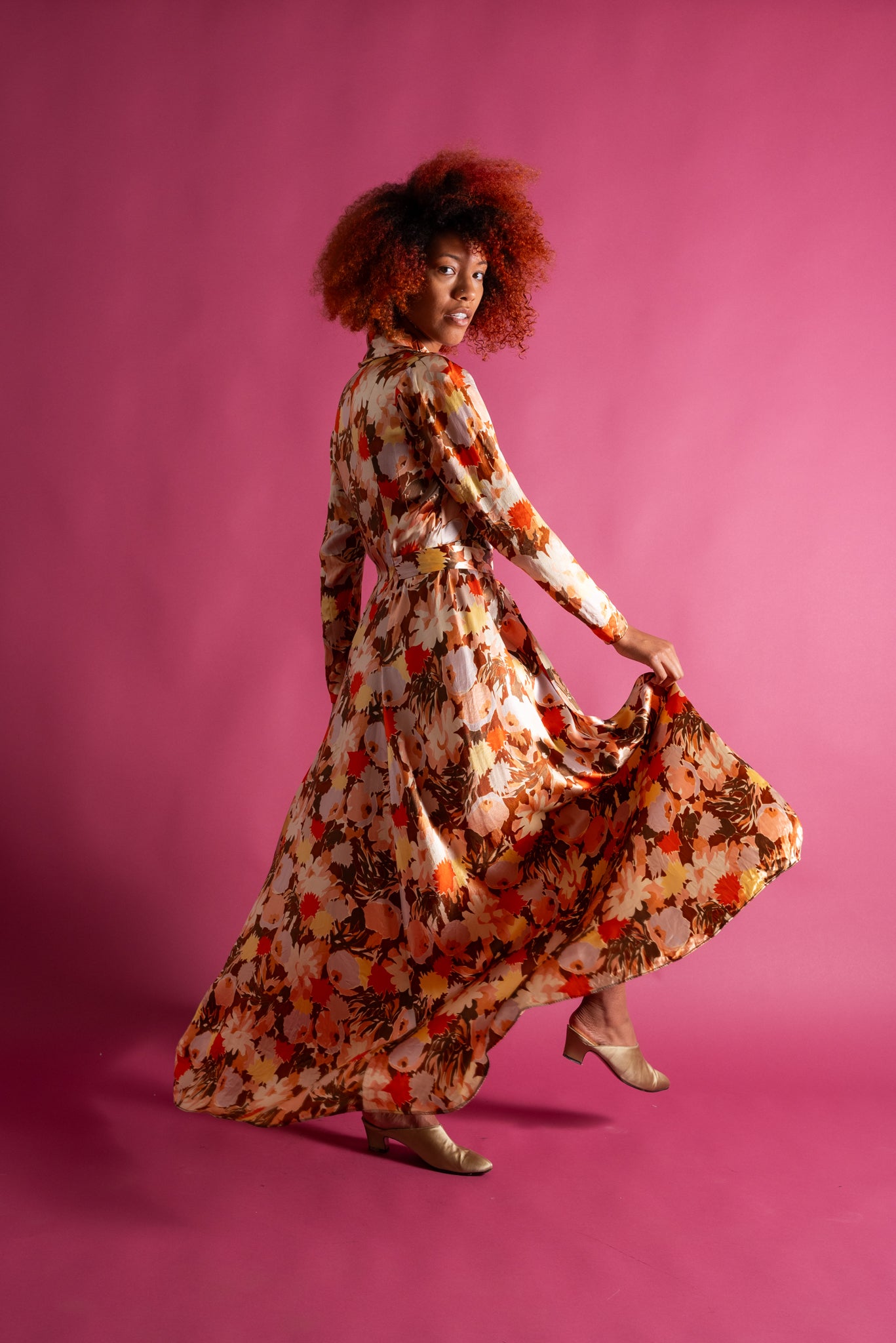1930s Autumnal Floral Silk Dressing Gown [xs/sm/med]
