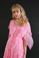 1970s Floral Silk Chiffon Handkerchief Gown [xs/sm]