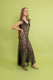 1930s Black Silk Lace Gown [xs/sm/med]