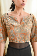 1960s Custom Blouse of Antique Fortuny Stenciled Silk Velvet