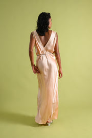 1930s Peach Silk + Lace Appliqué Bias Gown [lrg/xl]