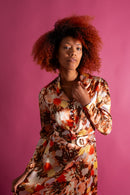1930s Autumnal Floral Silk Dressing Gown [xs/sm/med]