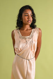 1930s Peach Silk + Lace Appliqué Bias Gown [lrg/xl]
